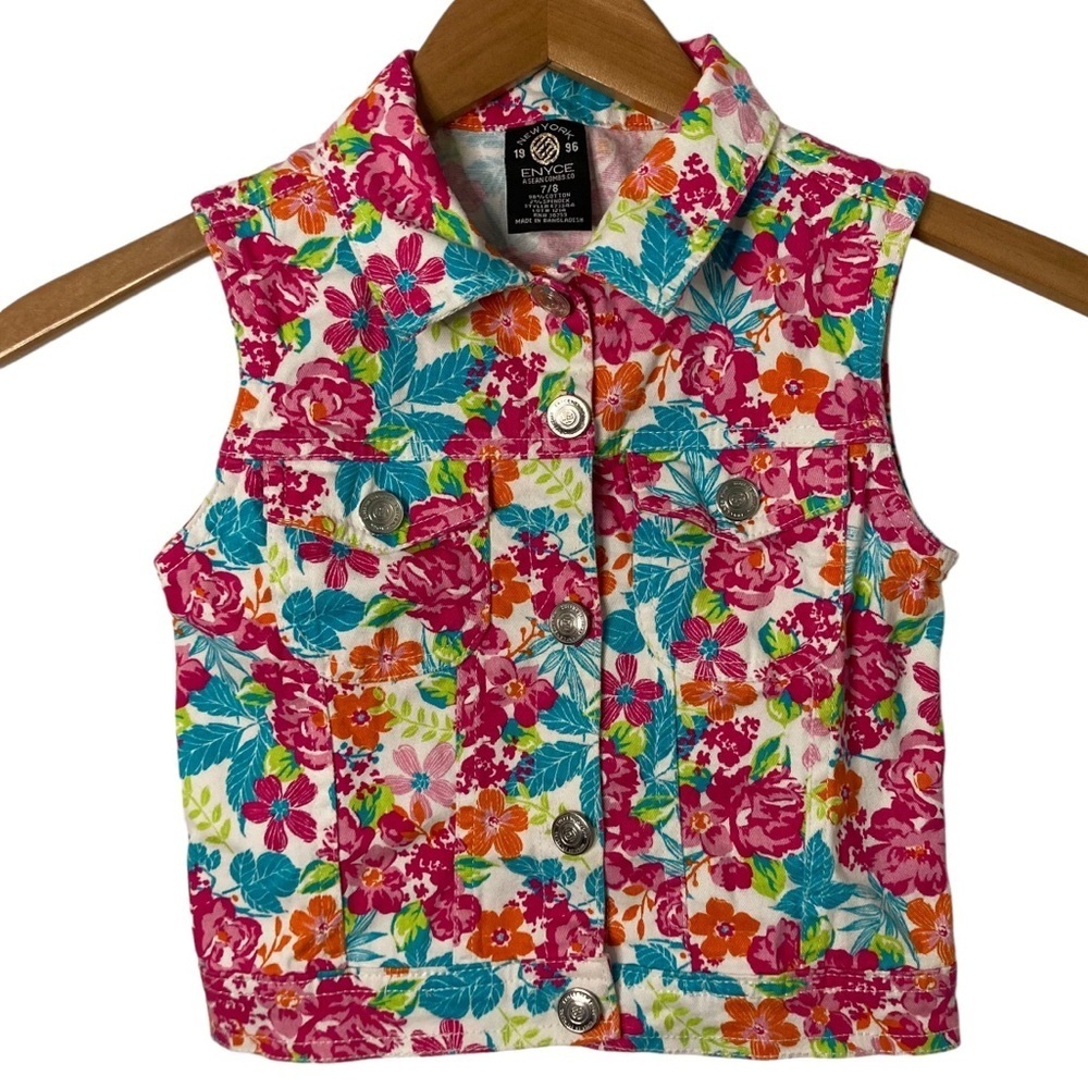 ENYCE New York Floral Cotton Denim Vest Girls' Size 7/8